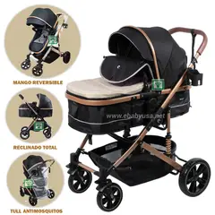 EBABY - Coche Moises para Bebe Bigi con Mango Reversible Beige