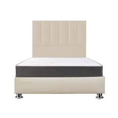 GENERICO - Combo Cama tapizada Luzia Pcromadas - Queen Beige claro + colchón semiortopédico
