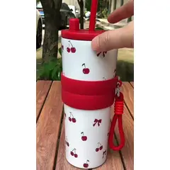 GENERICO - Vaso de acero inoxidable con tapa a prueba de fugas para calientes y fríos rojo ceresa