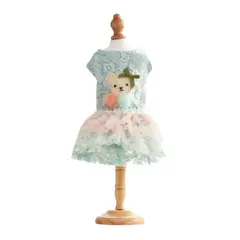 GENERICO - VESTIDO ENCAJE VERDE OSITA Y TUL MASCOTAS PERRO GATO