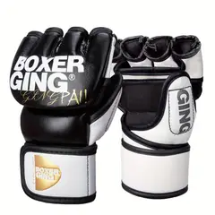 OEM - Guantes GINGPAI M12 Kick Boxing MMA Profesional Negro