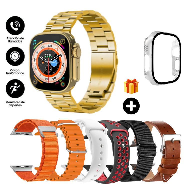 Smartwatch dt 900 ultra 9 + 7 correas + protector - Dorado