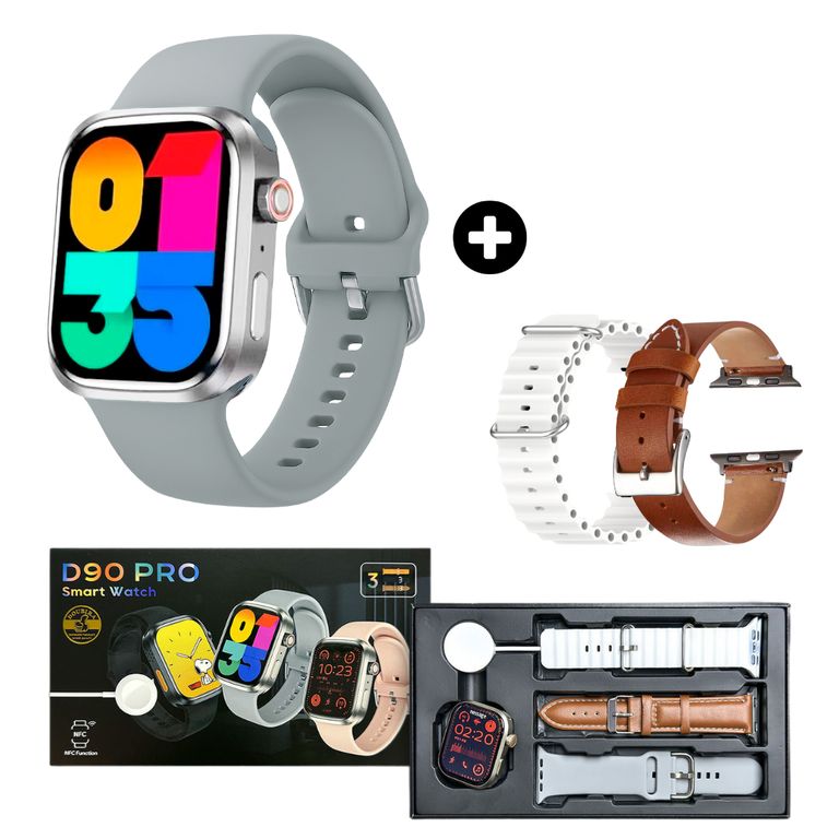 Smartwatch D90 Pro + 3 correas - Gris
