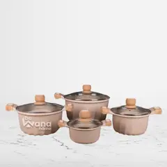 OEM - Set De Ollas Roca Volcanica Antiadherente 8pcs CREMA - MGC