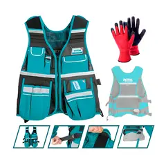 TOTAL TOOLS - Chaleco Porta Herramienta Reflectante 11 Bolsillos Total