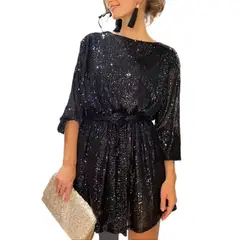 GIOIO - Vestido De Negro Fiesta De Con Lentejuelas Para Mujer