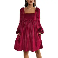 GIOIO - Vestido Terciopelo Fluido Escote Cuadrado Espalda Descubierta Elegante​ Rojo