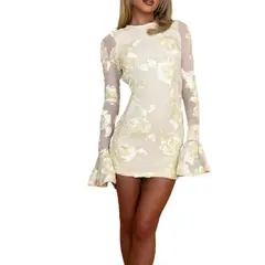 GIOIO - Vestido Espalda Descubierta Manga Campana Figura Esbelta Elegante​