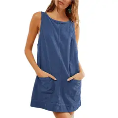 GIOIO - Vestido Pana Sin Mangas Urbano Casual Figura Esbelta​ Azul