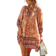 GIOIO - Vestido Vacaciones Estampado Escote V Casual Figura Esbelta​