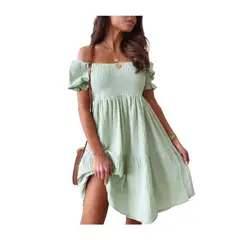 GIOIO - Vestido Largo Un Hombro Espalda Descubierta Vacaciones Figura Esbelta
