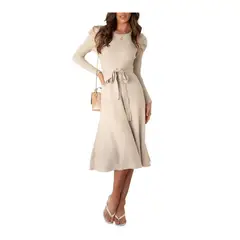 GIOIO - Vestido Punto Manga Globo Talle Alto Midilargo Figura Esbelta