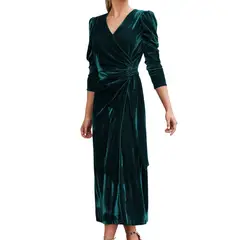 GIOIO - Vestido Gala Terciopelo Estilo Francés Elegante Manga Larga Diseñador​