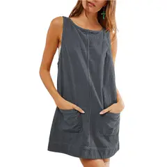 GIOIO - Vestido Pana Sin Mangas Urbano Casual Figura Esbelta​ Gris