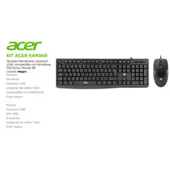 ACER - Kit de Teclado y Mouse EAK040 3 BTS USB DPI 1200