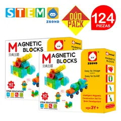STM - Bloques magnéticos 3D didácticos STEM ZBOND 62pz DUÓ PACK 124 piezas