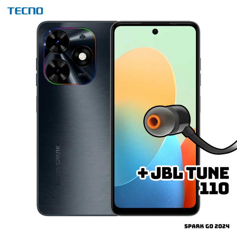 CELULAR TECNO SPARK GO 2024 3GB RAM 64GB ROM - GRAVITY BLACK + JBL TUNE 110