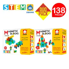 STM - Bloques magnéticos 3D STEM ZBOND 62pz+76pz DÚO PACK 138 piezas