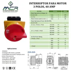 GENERICO - SECCIONADOR O INTERRUPTOR PARA MOTOR 3 POLOS, 40 AMP