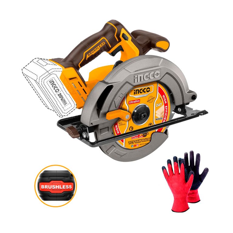 Sierra Circular 20v Bateria 185mm 7 1/4 + Guantes Ingco