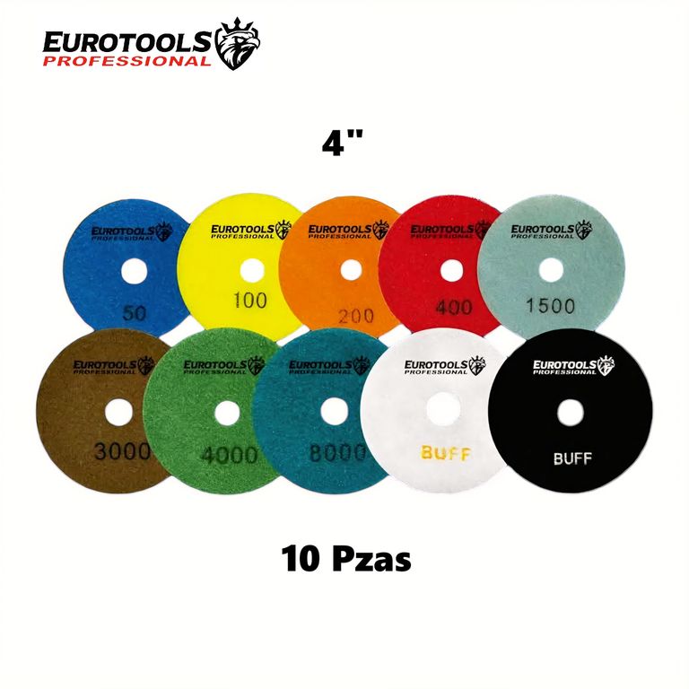 Set 10 Disco Almohadillas Pulidor 4" para Granito EUROTOOLS