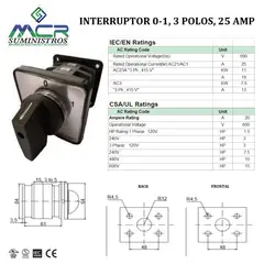GENERICO - INTERRUPTOR O SELECTOR -0-1, 3 POLOS, 25 AMP