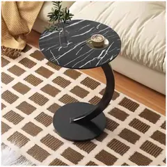 INSPIRA - Mesa Auxiliar Circular Moderna en Forma de C Negro Marmoleado