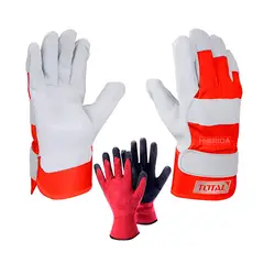 TOTAL TOOLS - Pack X2 Guantes Cuero Reforzado 10.5 +guantes Anticortes Cortes Xl