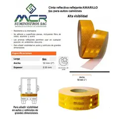 GENERICO - Cinta reflectiva reflejante amarillo 2" ancho o 5 cm x 5 metros para autos etc