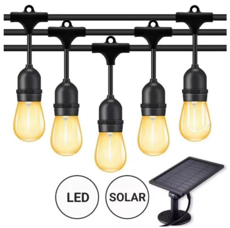 Guirnalda Luces Vintage 20 Focos Solar Cable 10M Terraza Jardin