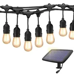 GENERICO - Guirnalda Luces Vintage 20 Focos 10M Cable Solar y Corriente