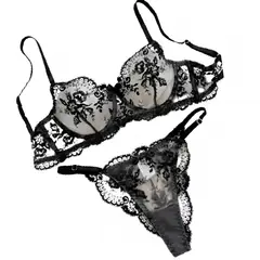 NO LOGO - Lencería Sexy Trusa y Brasier De Encaje Floral Conjunto