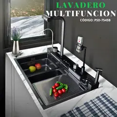 FRATELLI - LAVADERO MULTIFUNCIONAL CON 6 FUNCIONES DE ACERO INOX NEGRO PSD-7545B