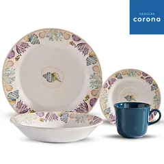 CORONA - Juego de Vajillas x16 piezas Bahari Oceano- Vajillas