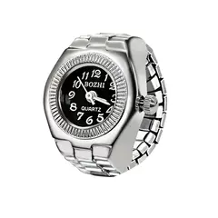 GENERICO - ANILLO RELOJ CIRCULAR METAL PLATEADO FONDO NEGRO