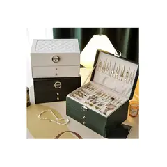 GENERICO - JOYERO ORGANIZADOR TIPO COFRE CON LLAVE DE 3 NIVELES.