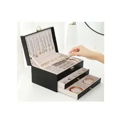 GENERICO - JOYERO ORGANIZADOR TIPO COFRE CON LLAVE DE 3 NIVELES.