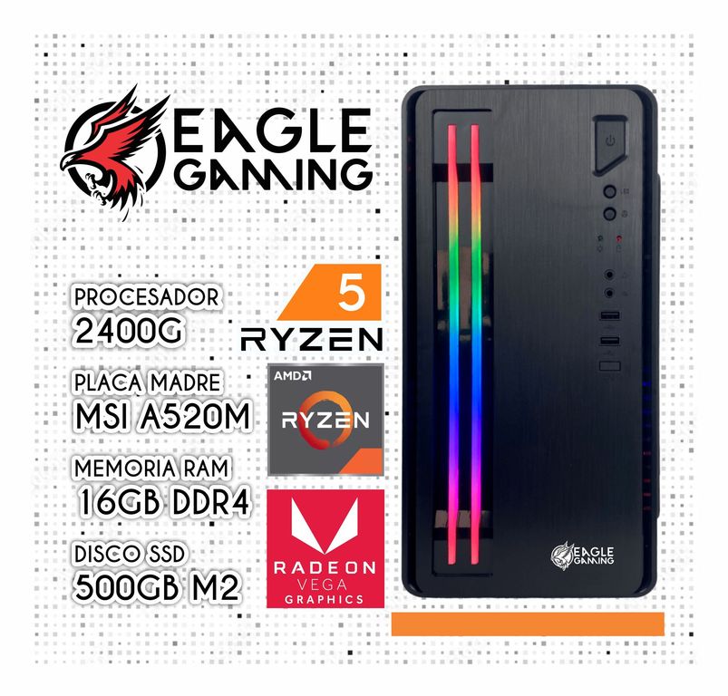 COMPUTADORA PC RYZEN 5 2400G RAM 16GB + SSD 5000GB + GRAFICA VEGA 11 2GB