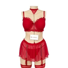 GENERICO - LENCERIA CONJUNTO SEXY ROJO INTENSO