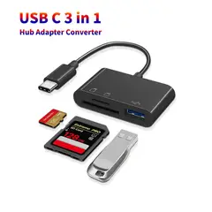 GENERICO - Adaptador 3 en 1 tipo C, lector de tarjetas de memoria SD TF CF, USB-C