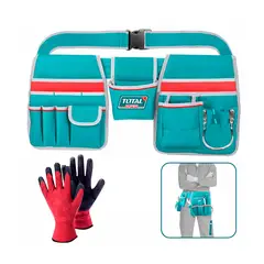 TOTAL TOOLS - Porta Herramientas 12 Bolsillo Cinturón 10kg Total + Guantes