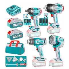 TOTAL TOOLS - Kit Industrial 2 Llaves de impacto +Pistola de Calor + Linterna Total