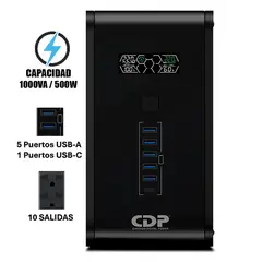 CDP - UPS R-SMART1010I,1000VA/500W 10 Tomas 5 USB Tipo-A, 1 USB Tipo-C