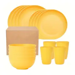 PIA COPELLO STORE - Juego de Vajilla Ecológico para 4 - 16 piezas - Amarillo