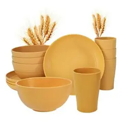 PIA COPELLO STORE - Juego de Vajilla Ecológico para 8 - 32 piezas - Amarillo