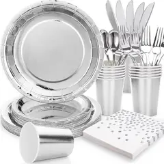 PIA COPELLO STORE - Set de Vajilla Descartable 80 Piezas - Silver