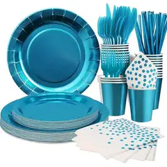 PIA COPELLO STORE - Set de Vajilla Descartable 80 Piezas - Azul