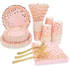 PIA COPELLO STORE - Set de Vajilla Descartable 80 Piezas - Rose Gold