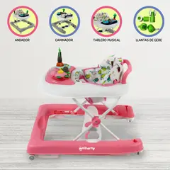 FIRST TOY - Andador Para Bebé Musical Graduable »PALMERA» Pink
