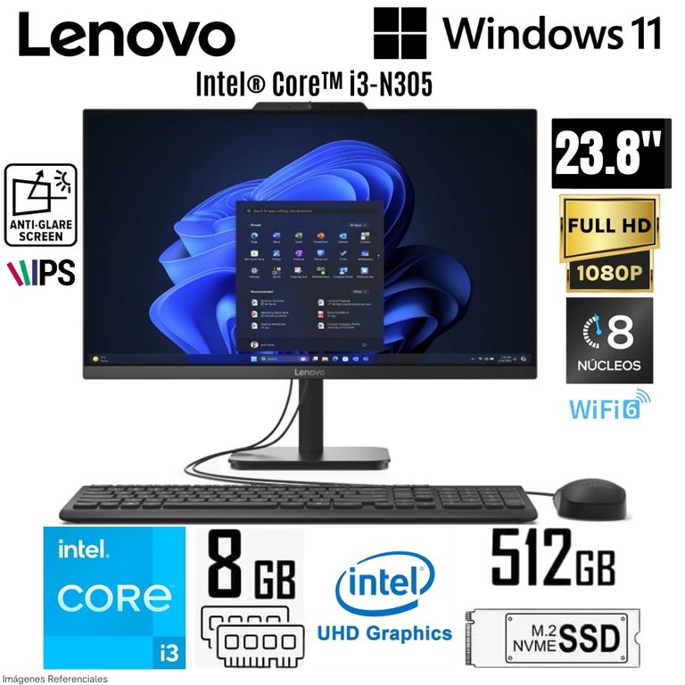 All in One V100 Intel Core i3-N305 8GB RAM 512GB SSD 23.8" FHD IPS